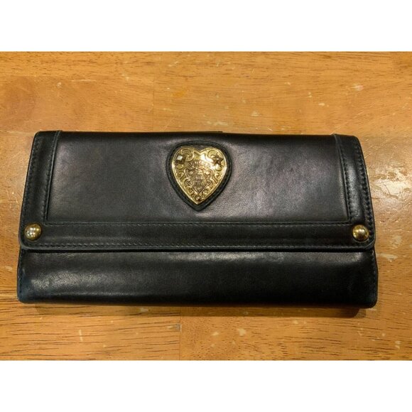 Gucci Babouska Black Leather Wallet Coin Purse Gold Heart - Picture 1 of 6